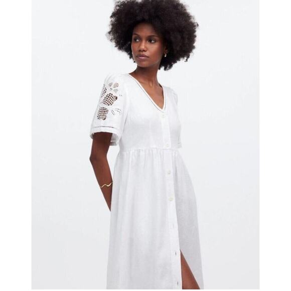 Madewell Cassie Button-Front Midi Dress in Linen White Size XS - Picture 1 of 9